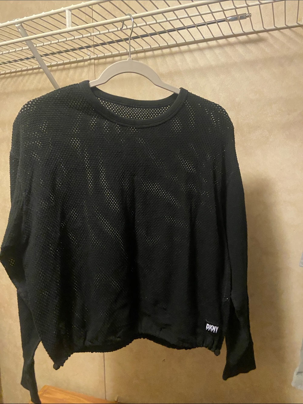 DKNY Black Open-Weave Crewneck Sweater